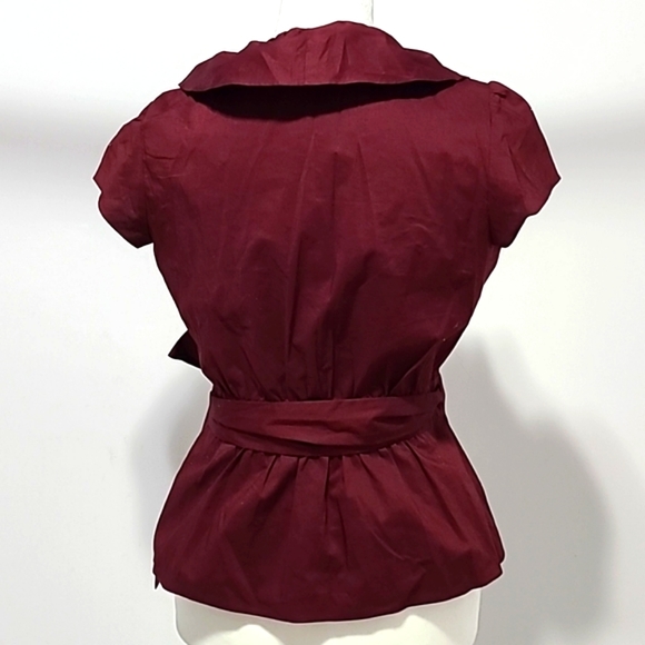 LOFT RUFFLED WINE COLOR Wrap Blouse - Picture 2 of 10